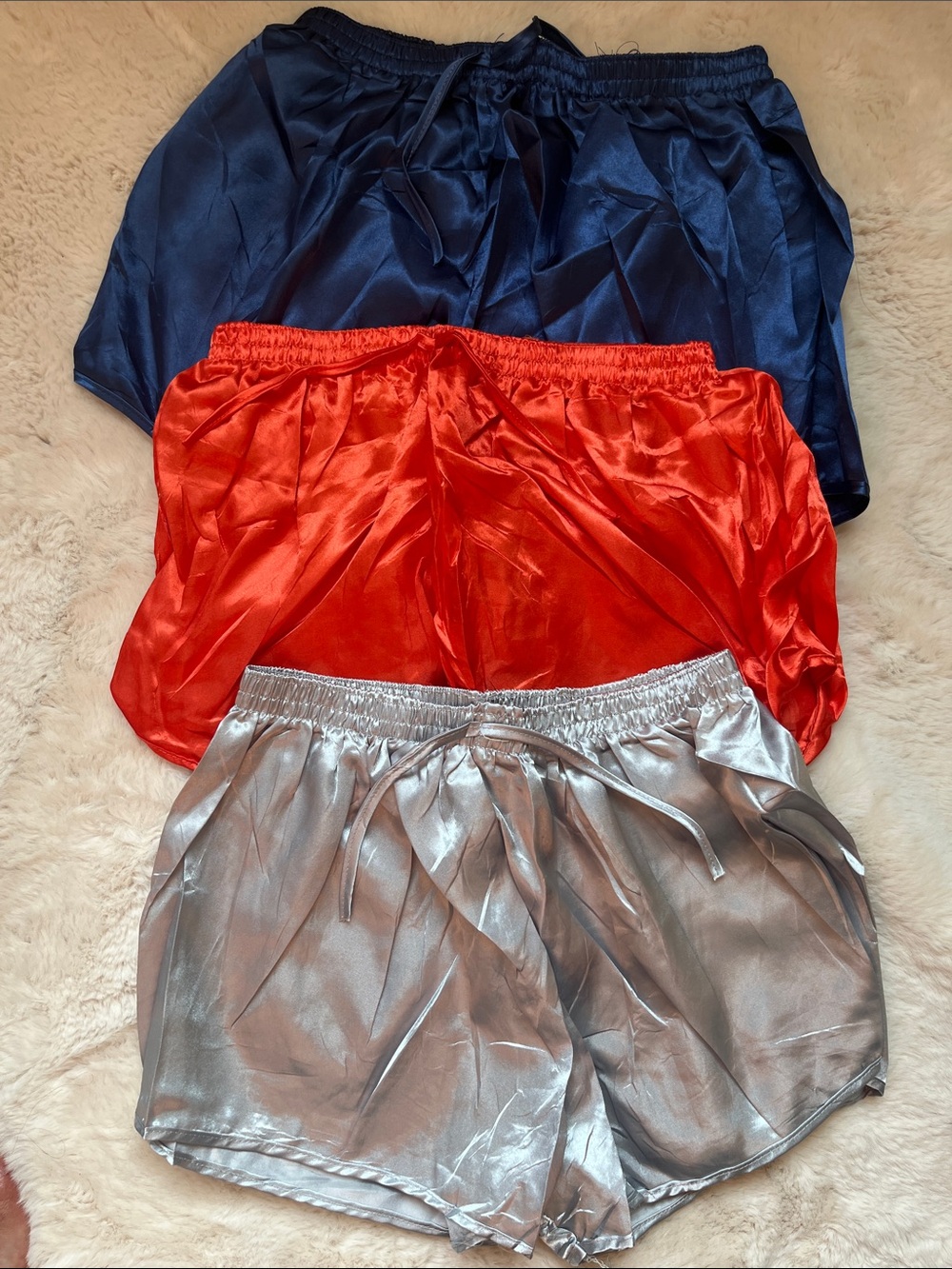 Satin Lounge Shorts Trio - Navy, Red, Silver